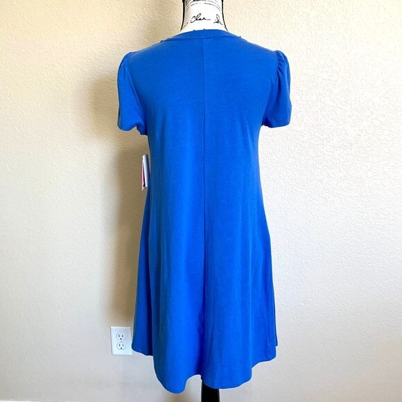 Riley & Rae Blue dress puff Short Sleeve  fit and flare Dress size M relax fit - Picture 7 of 11